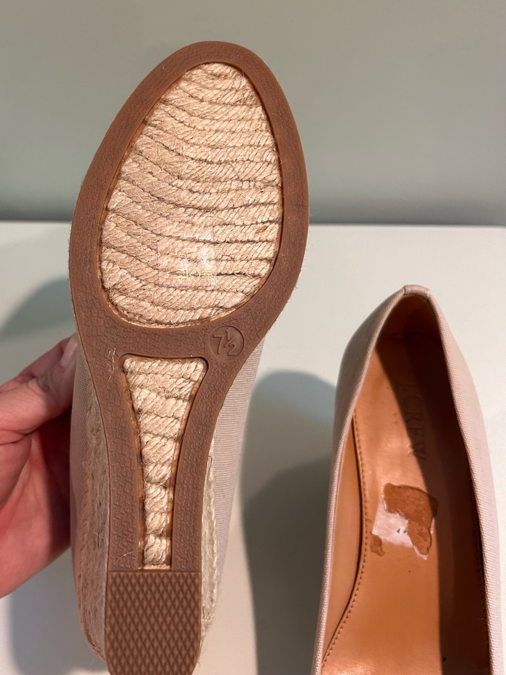 J.Crew Beige Canvas Espadrille Wedge Heels Size 7.5 Neutral Platform Pumps - Picture 5 of 8
